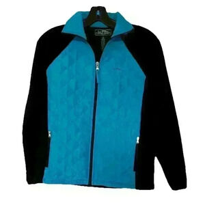 LRL Ralph Lauren Womens Petite S Blue Quilted & Black Polar Fleece Zip Up Jacket